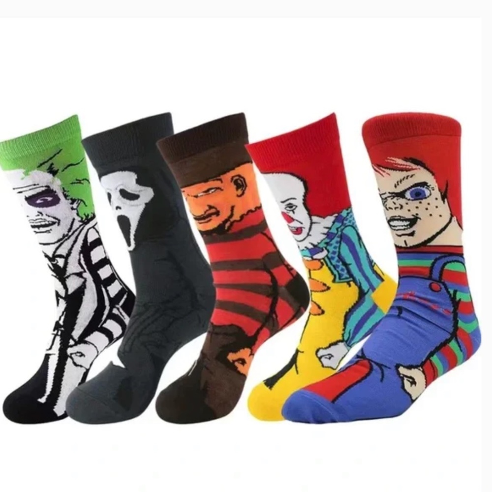 NWT Iconic Halloween Horror Movie Slasher Movie Killers Socks! You get ONE pair!